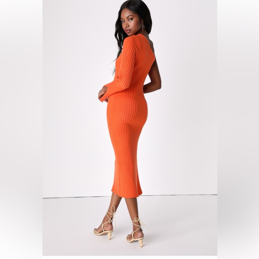 Lulu’s Orange One Shoulder Ribbed Dress - Picture 2 of 2
